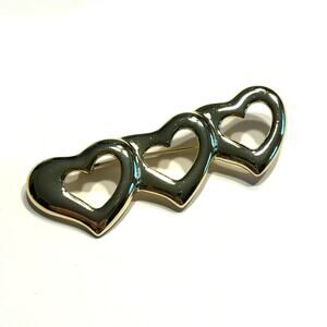 Gold triple hearts brooch mod vintage Y2K shapely heart motif love gift pin